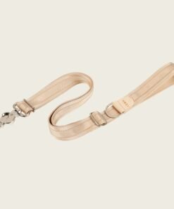 Beige Adjustable Short Dog Leash – Durable Nylon, Auto-Locking Clip, Soft Handle